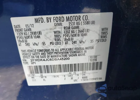 2013 Ford Edge Sel из США, поврежденный, VIN 2FMDK4JC6DBA45200